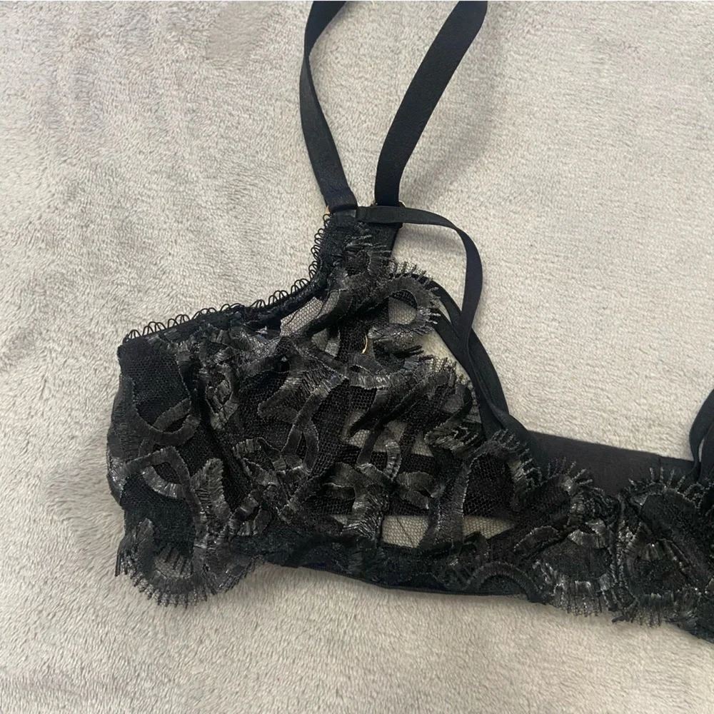 New! SET Victoria’s Secret shimmer heart bra panty black 10284 10409